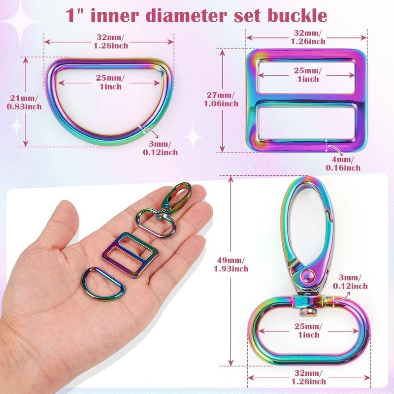 PECMER Rainbow Purse Hardware for Bag Making-1 Inch Swivel Hooks Buckles for Purses D Rings for Purse-15PCS Purse Strap Bag Hardware 5 Set Colorful(15 pcs rainbow) - Image 2